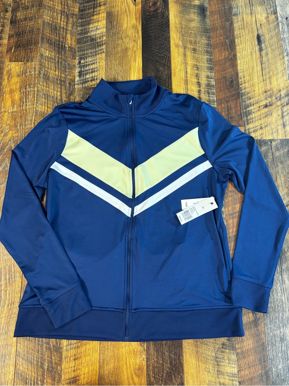 ZELOS Women’s Navy Performance Jacket Yellow & White Chevron, pockets, size M